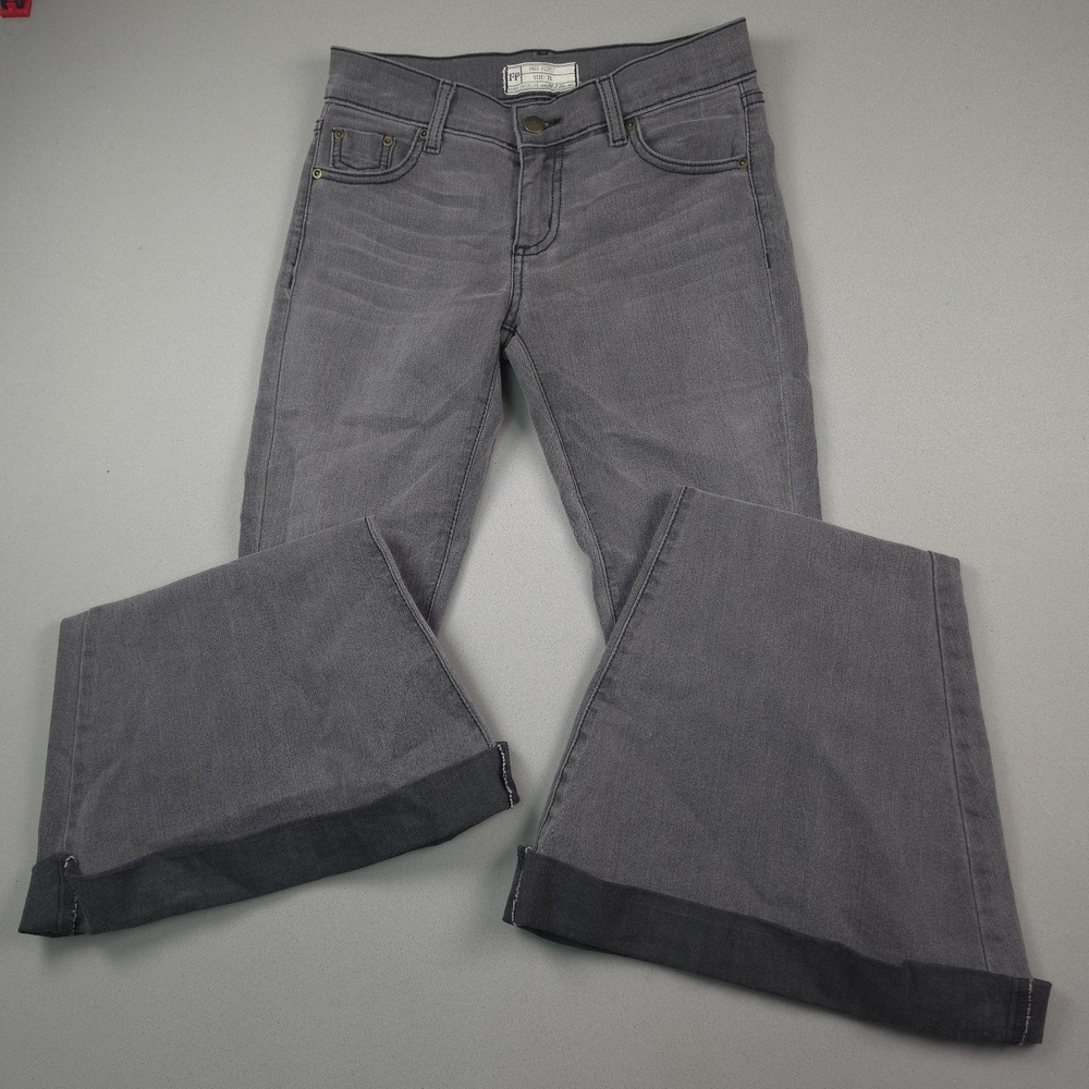 Free People Womens 25 Jeans Flare Bell Bottom Gray Low Rise Stretch Denim USA